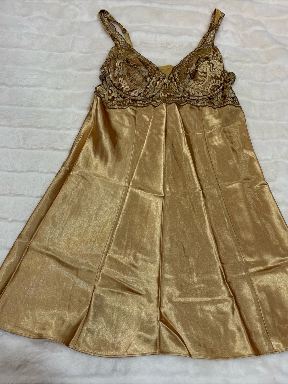 Victoria's Secret Gold Satin & Lace Chemise